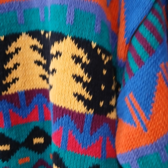 Vintage Laureen E Ong Button Down Sweater Womens Medium Cottagecore Tribal Cozy - Picture 3 of 7